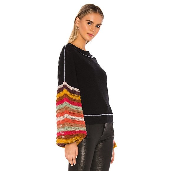 NWT Free People black balloon sleeve sweater top L - Picture 4 of 9